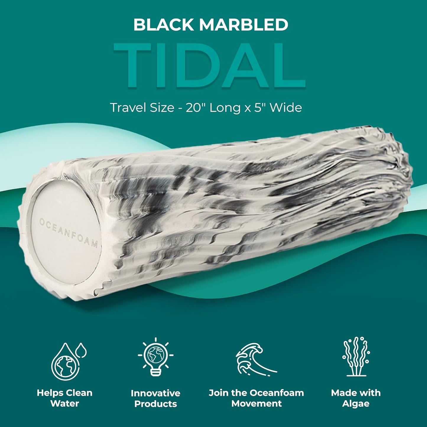 Tidal Roller - Natural - Muscle Massage Foam Roller for Back Pain & Stretching - Firm and Ergonomic Wide Wave Textured - Yoga, Athletics, & Wellness - Full Size, 20" x 5" - Colors B