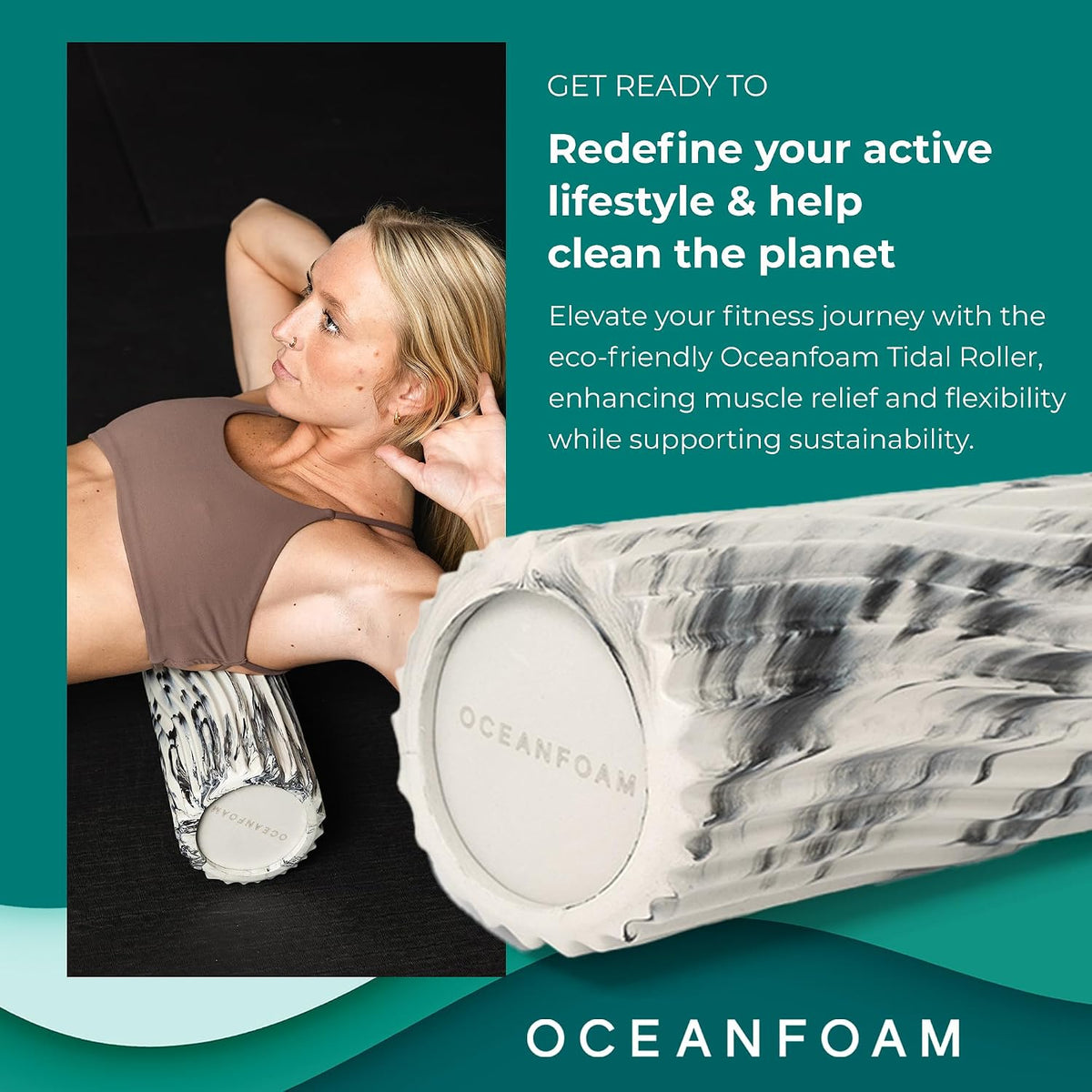 Tidal Roller - Natural - Muscle Massage Foam Roller for Back Pain & Stretching - Firm and Ergonomic Wide Wave Textured - Yoga, Athletics, & Wellness - Full Size, 20" x 5" - Colors B