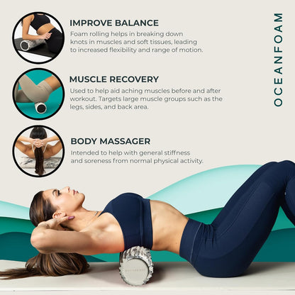 Tidal Roller - Natural - Muscle Massage Foam Roller for Back Pain & Stretching - Firm and Ergonomic Wide Wave Textured - Yoga, Athletics, & Wellness - Full Size, 20" x 5" - Colors B