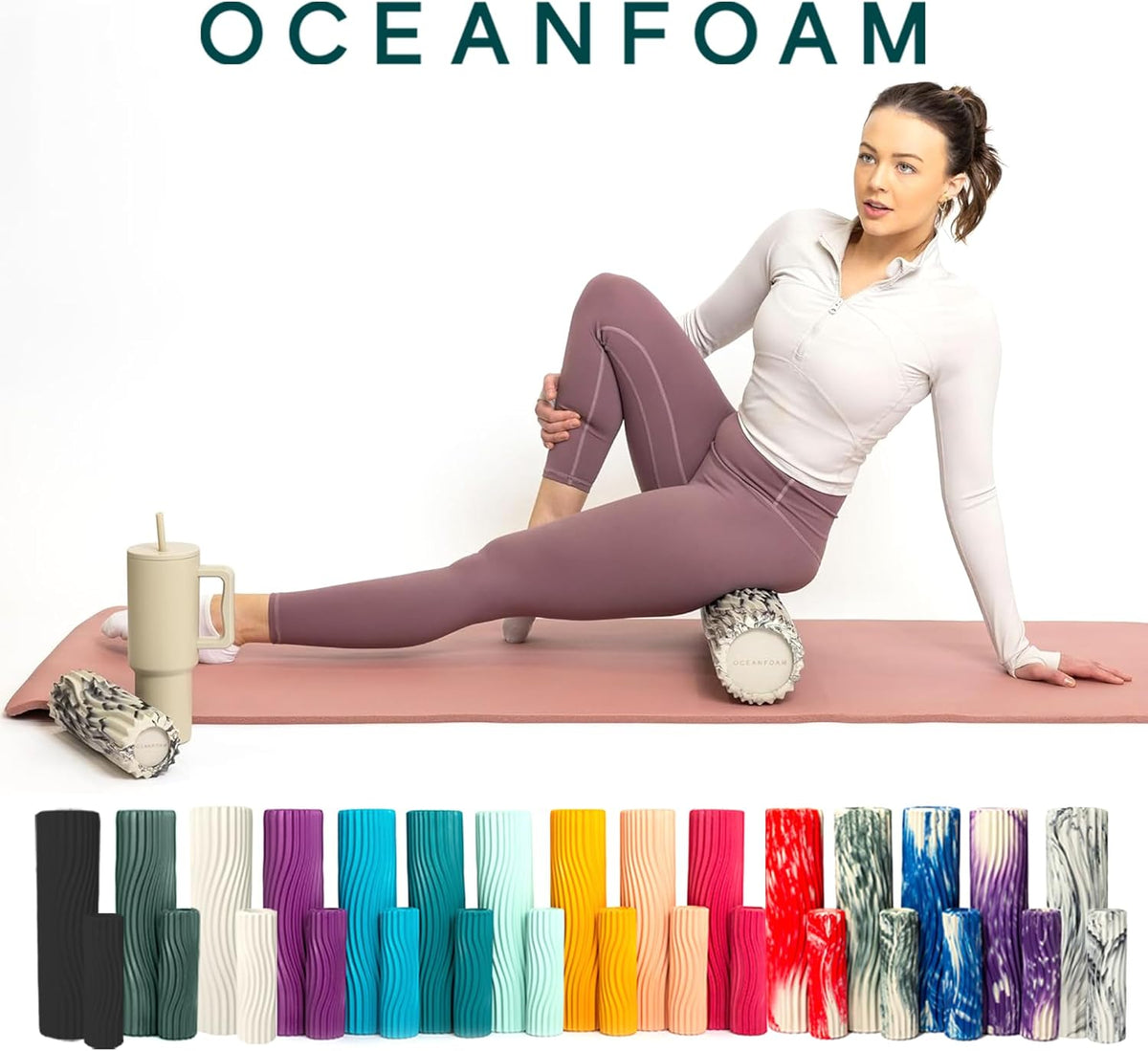 Tidal Roller - Natural - Muscle Massage Foam Roller for Back Pain & Stretching - Firm and Ergonomic Wide Wave Textured - Yoga, Athletics, & Wellness - Full Size, 20" x 5" - Colors B
