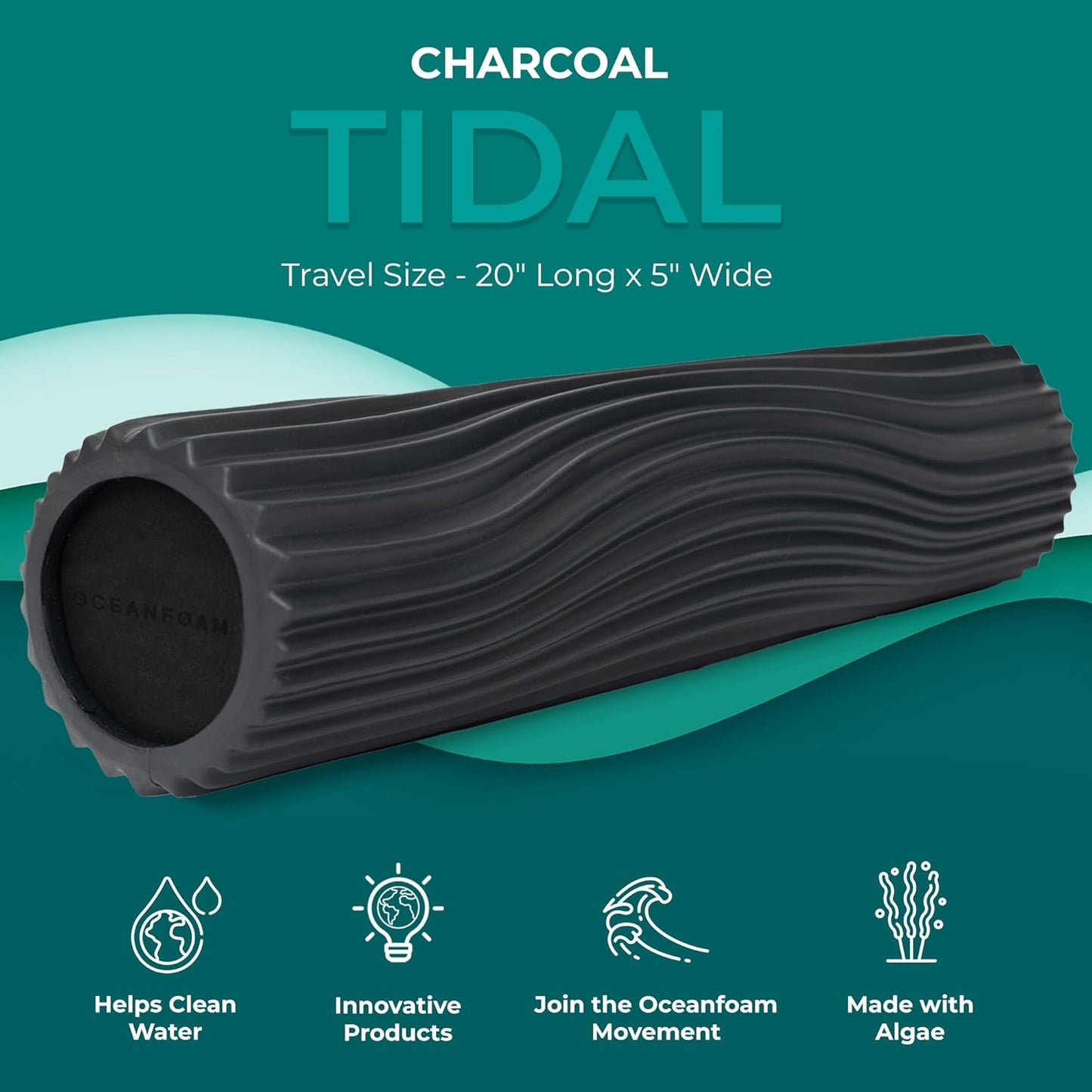 Tidal Roller - Natural - Muscle Massage Foam Roller for Back Pain & Stretching - Firm and Ergonomic Wide Wave Textured - Yoga, Athletics, & Wellness - Full Size, 20" x 5" - Colors B