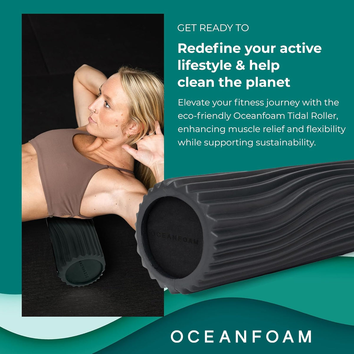 Tidal Roller - Natural - Muscle Massage Foam Roller for Back Pain & Stretching - Firm and Ergonomic Wide Wave Textured - Yoga, Athletics, & Wellness - Full Size, 20" x 5" - Colors B