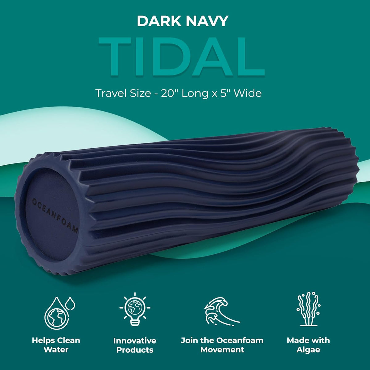 Tidal Roller - Natural - Muscle Massage Foam Roller for Back Pain & Stretching - Firm and Ergonomic Wide Wave Textured - Yoga, Athletics, & Wellness - Full Size, 20" x 5" - Colors B