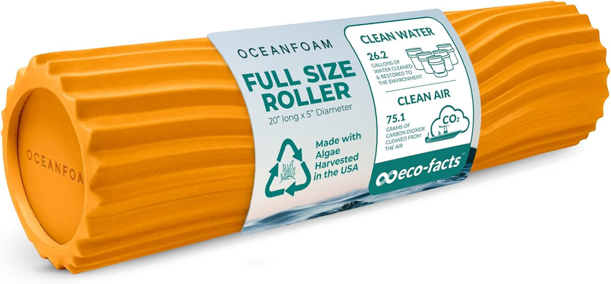Tidal Roller - Natural - Muscle Massage Foam Roller for Back Pain & Stretching - Firm and Ergonomic Wide Wave Textured - Yoga, Athletics, & Wellness - Full Size, 20" x 5" - Colors B