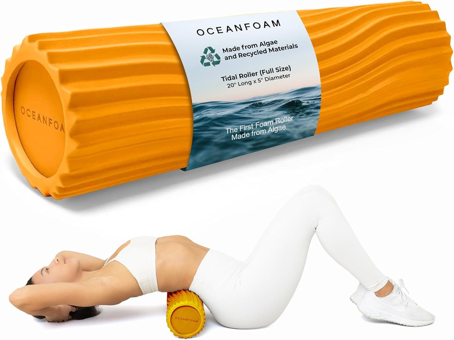 Tidal Roller - Natural - Muscle Massage Foam Roller for Back Pain & Stretching - Firm and Ergonomic Wide Wave Textured - Yoga, Athletics, & Wellness - Full Size, 20" x 5" - Colors B