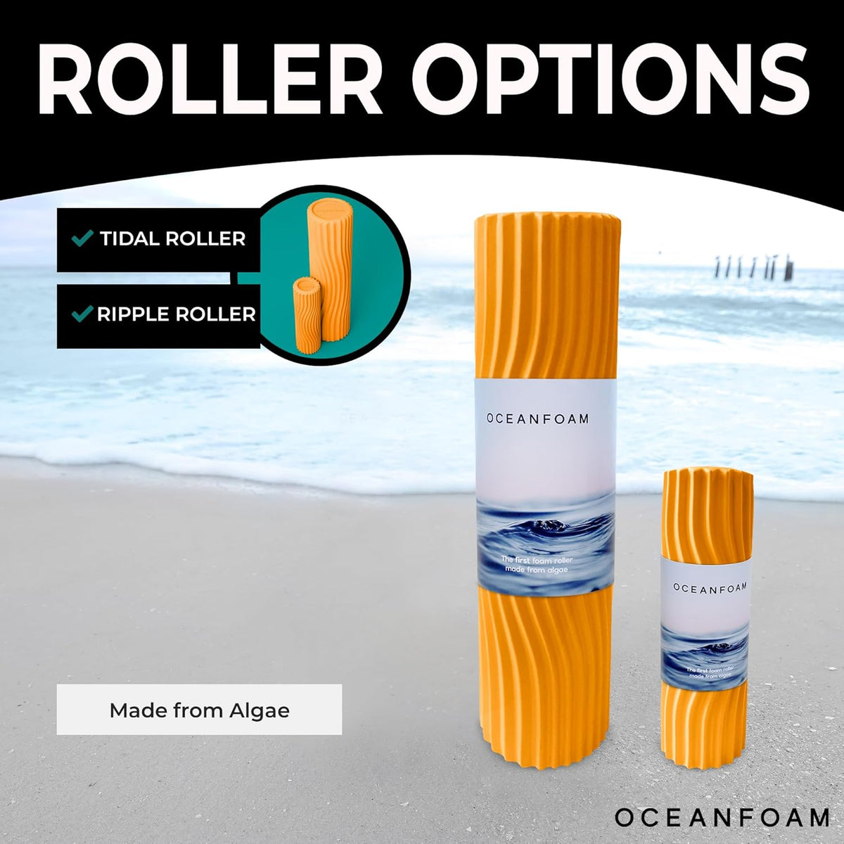 Tidal Roller - Natural - Muscle Massage Foam Roller for Back Pain & Stretching - Firm and Ergonomic Wide Wave Textured - Yoga, Athletics, & Wellness - Full Size, 20" x 5" - Colors B