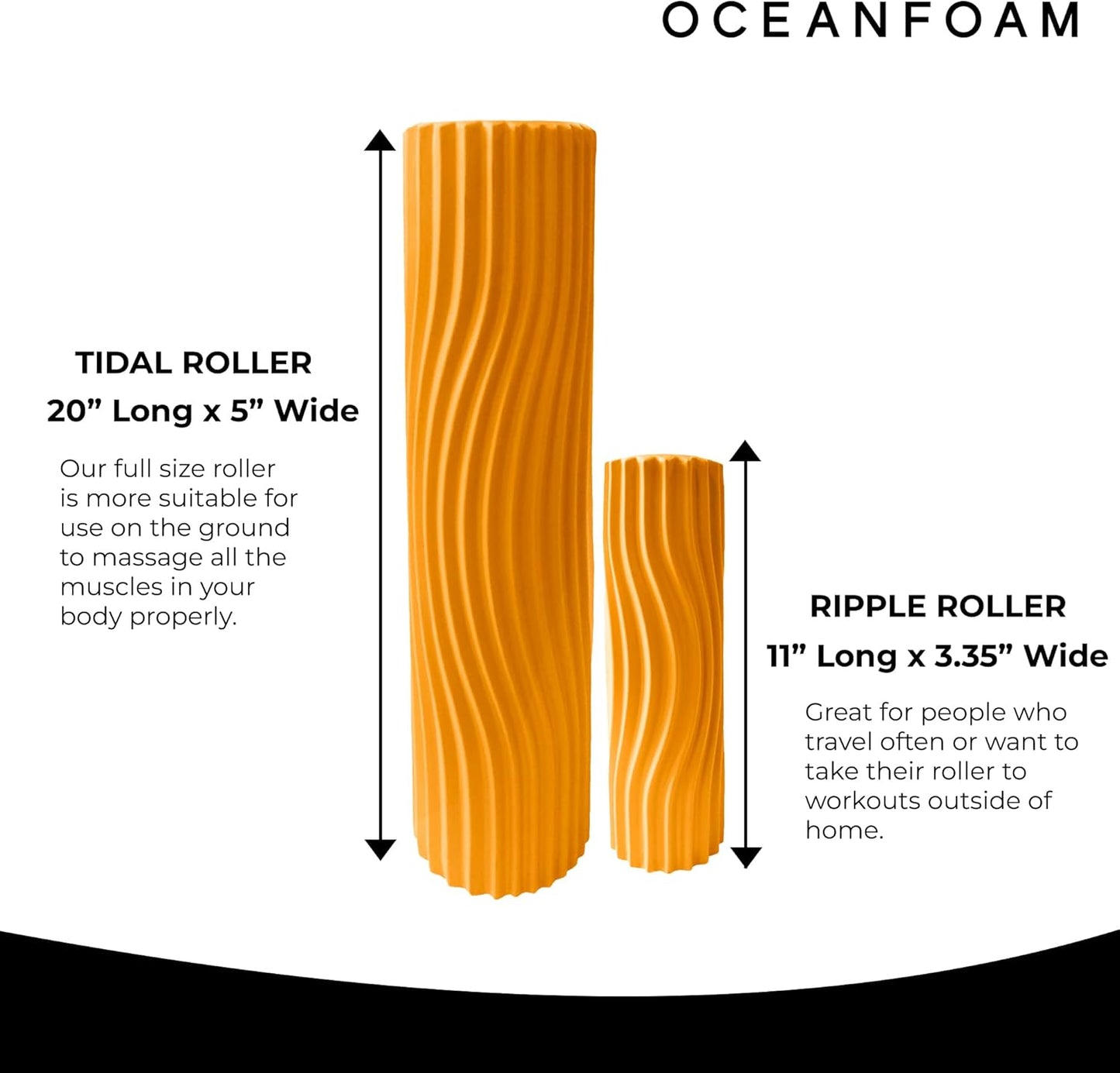 Tidal Roller - Natural - Muscle Massage Foam Roller for Back Pain & Stretching - Firm and Ergonomic Wide Wave Textured - Yoga, Athletics, & Wellness - Full Size, 20" x 5" - Colors B