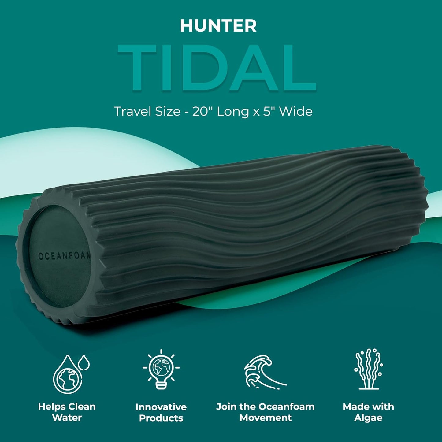Tidal Roller - Natural - Muscle Massage Foam Roller for Back Pain & Stretching - Firm and Ergonomic Wide Wave Textured - Yoga, Athletics, & Wellness - Full Size, 20" x 5" - Colors B