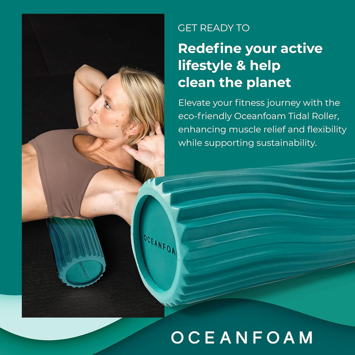 Tidal Roller - Natural - Muscle Massage Foam Roller for Back Pain & Stretching - Firm and Ergonomic Wide Wave Textured - Yoga, Athletics, & Wellness - Full Size, 20" x 5" - Colors B
