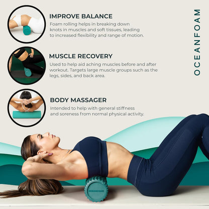 Tidal Roller - Natural - Muscle Massage Foam Roller for Back Pain & Stretching - Firm and Ergonomic Wide Wave Textured - Yoga, Athletics, & Wellness - Full Size, 20" x 5" - Colors B