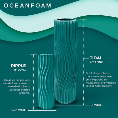 Tidal Roller - Natural - Muscle Massage Foam Roller for Back Pain & Stretching - Firm and Ergonomic Wide Wave Textured - Yoga, Athletics, & Wellness - Full Size, 20" x 5" - Colors B