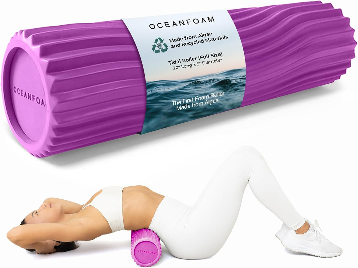 Tidal Roller - Natural - Muscle Massage Foam Roller for Back Pain & Stretching - Firm and Ergonomic Wide Wave Textured - Yoga, Athletics, & Wellness - Full Size, 20" x 5" - Colors B