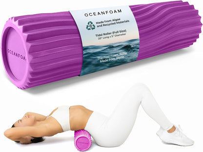 Tidal Roller - Natural - Muscle Massage Foam Roller for Back Pain & Stretching - Firm and Ergonomic Wide Wave Textured - Yoga, Athletics, & Wellness - Full Size, 20" x 5" - Colors B
