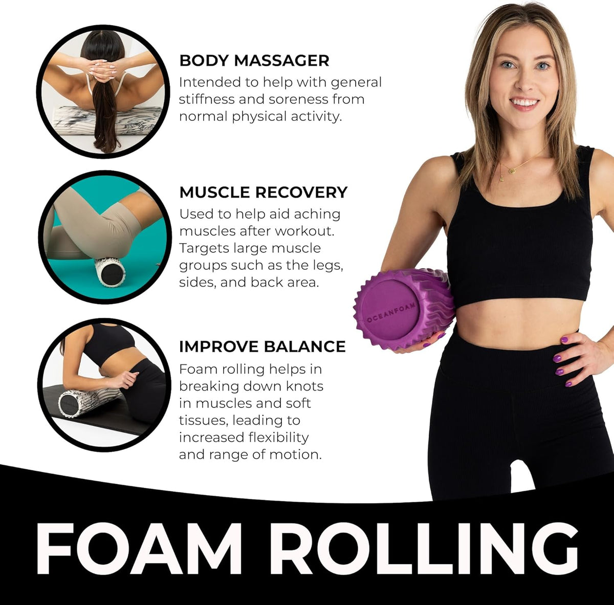 Tidal Roller - Natural - Muscle Massage Foam Roller for Back Pain & Stretching - Firm and Ergonomic Wide Wave Textured - Yoga, Athletics, & Wellness - Full Size, 20" x 5" - Colors B