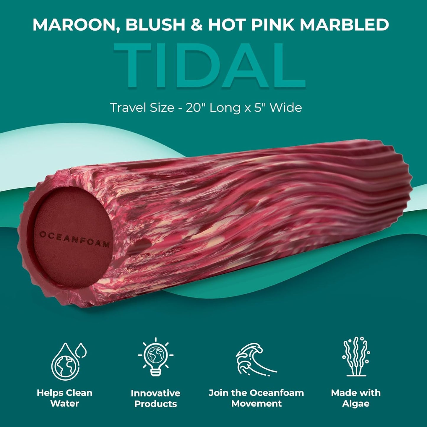 Tidal Roller - Natural - Muscle Massage Foam Roller for Back Pain & Stretching - Firm and Ergonomic Wide Wave Textured - Yoga, Athletics, & Wellness - Full Size, 20" x 5" - Colors B