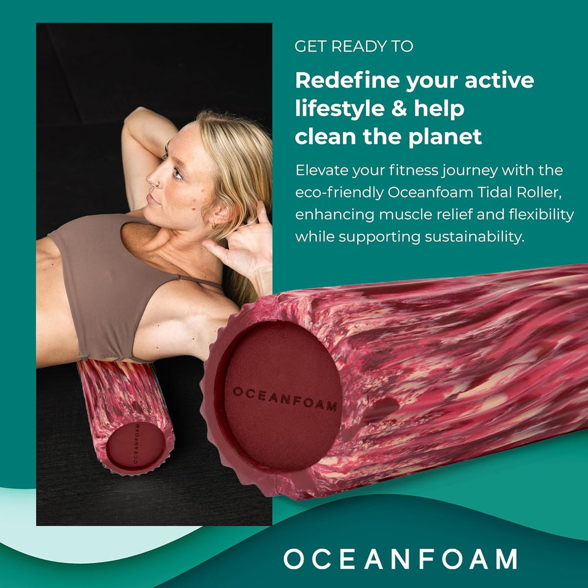 Tidal Roller - Natural - Muscle Massage Foam Roller for Back Pain & Stretching - Firm and Ergonomic Wide Wave Textured - Yoga, Athletics, & Wellness - Full Size, 20" x 5" - Colors B