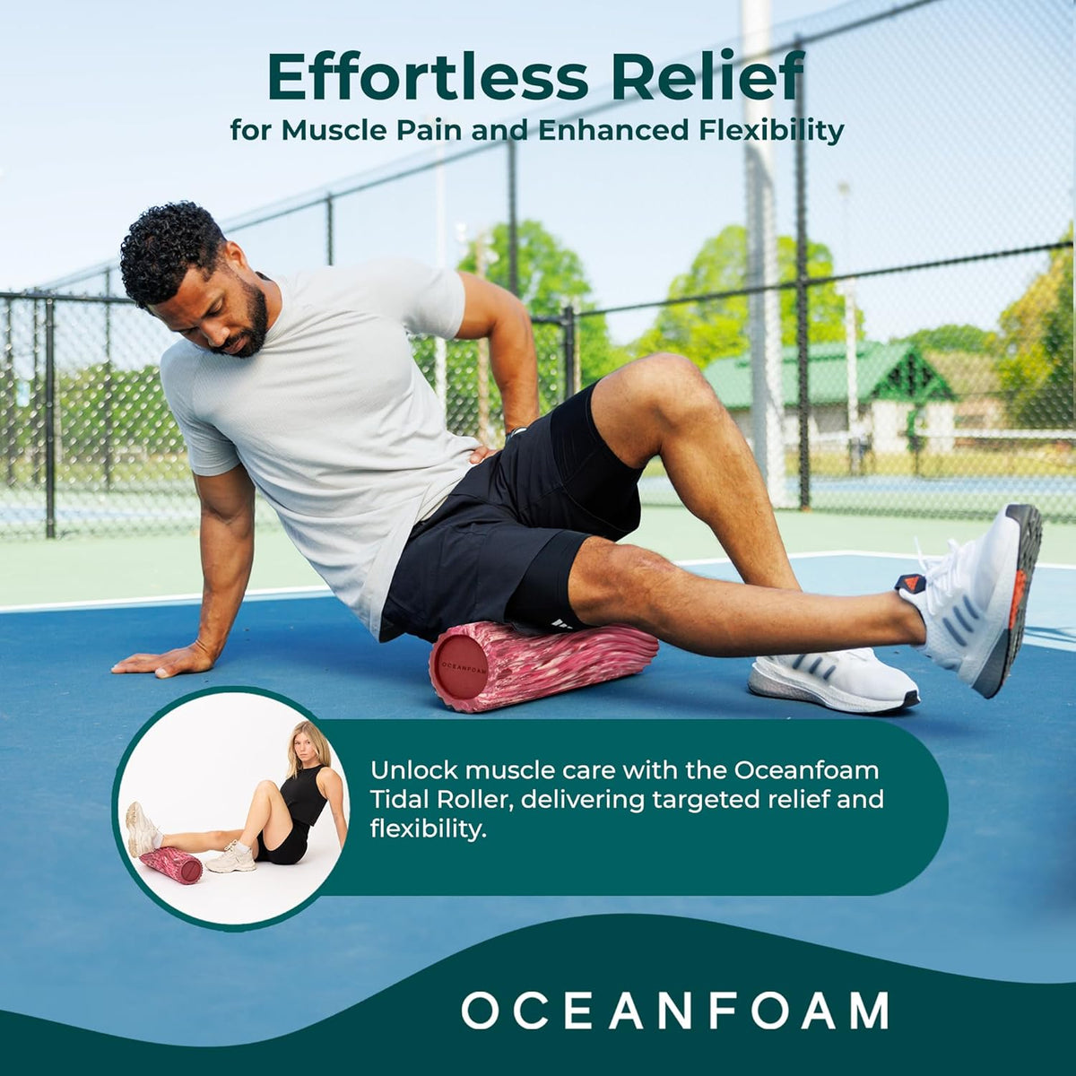 Tidal Roller - Natural - Muscle Massage Foam Roller for Back Pain & Stretching - Firm and Ergonomic Wide Wave Textured - Yoga, Athletics, & Wellness - Full Size, 20" x 5" - Colors B