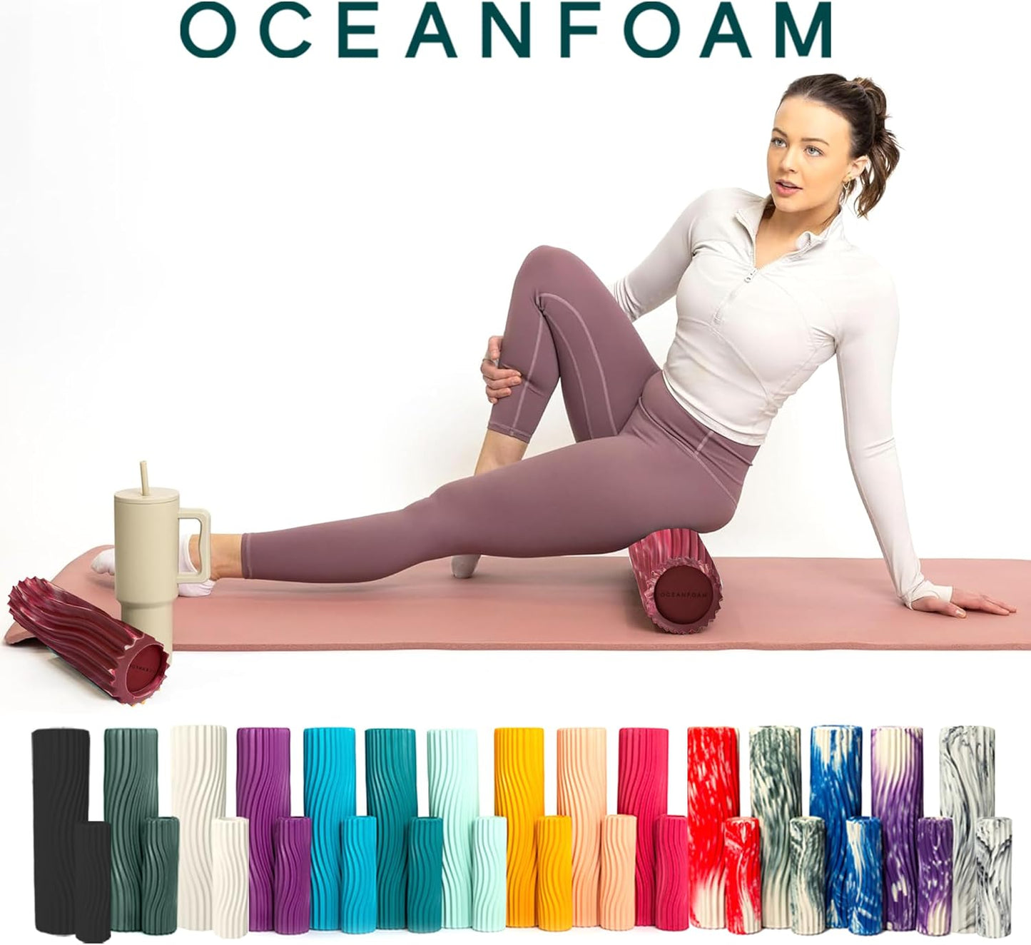 Tidal Roller - Natural - Muscle Massage Foam Roller for Back Pain & Stretching - Firm and Ergonomic Wide Wave Textured - Yoga, Athletics, & Wellness - Full Size, 20" x 5" - Colors B