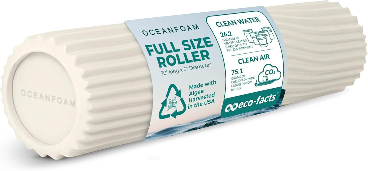 Tidal Roller - Natural - Muscle Massage Foam Roller for Back Pain & Stretching - Firm and Ergonomic Wide Wave Textured - Yoga, Athletics, & Wellness - Full Size, 20" x 5" - Colors B