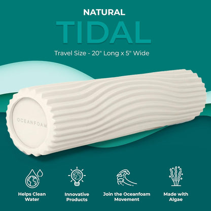 Tidal Roller - Natural - Muscle Massage Foam Roller for Back Pain & Stretching - Firm and Ergonomic Wide Wave Textured - Yoga, Athletics, & Wellness - Full Size, 20" x 5" - Colors B