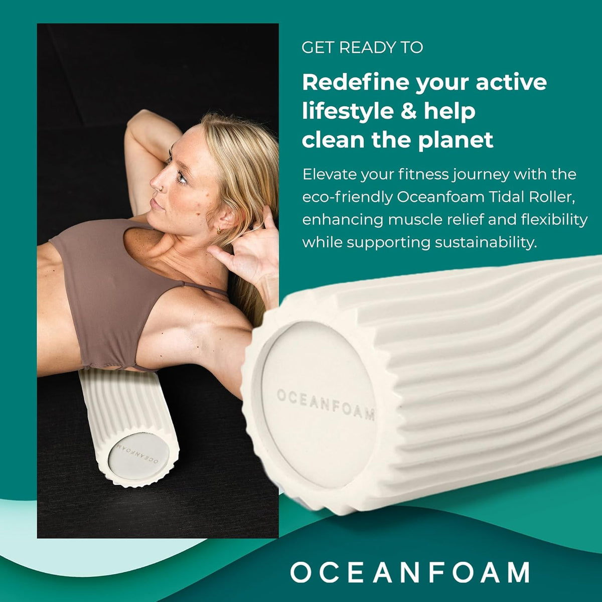 Tidal Roller - Natural - Muscle Massage Foam Roller for Back Pain & Stretching - Firm and Ergonomic Wide Wave Textured - Yoga, Athletics, & Wellness - Full Size, 20" x 5" - Colors B