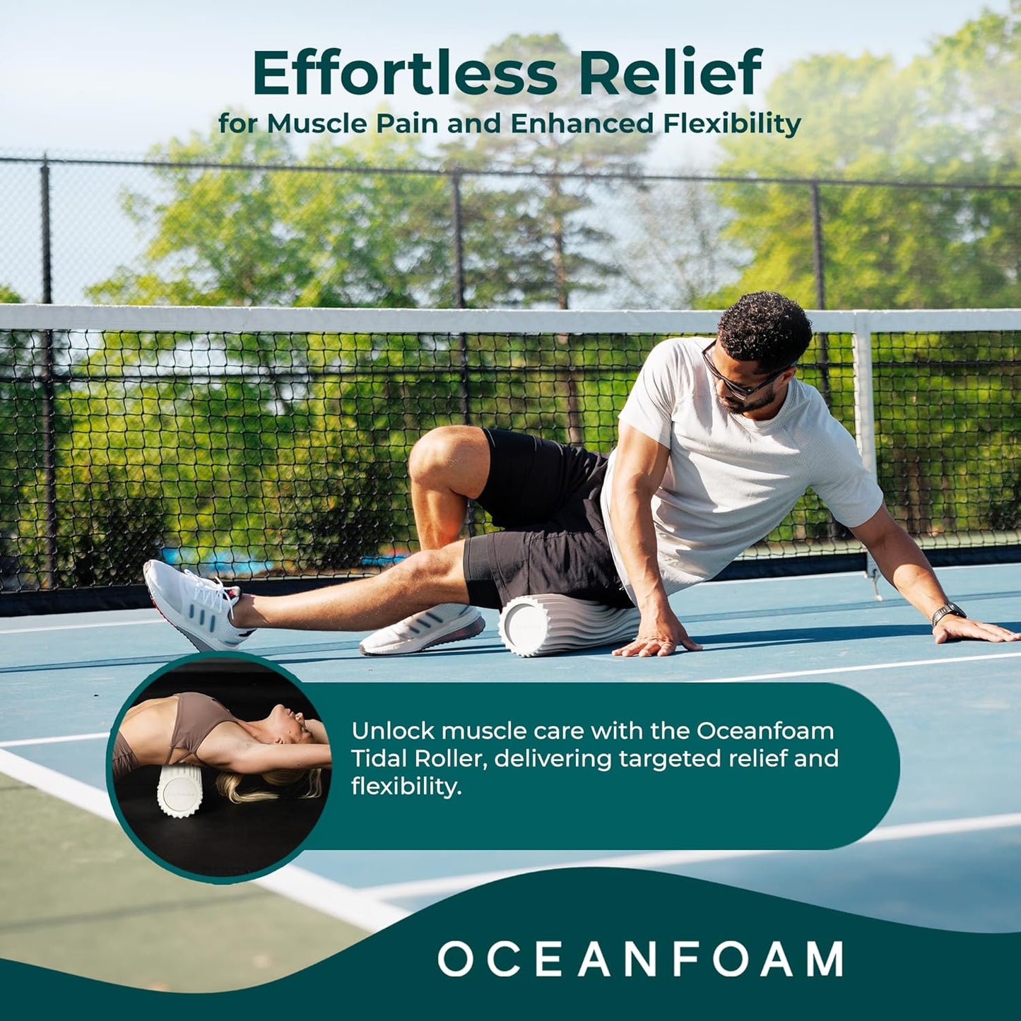 Tidal Roller - Natural - Muscle Massage Foam Roller for Back Pain & Stretching - Firm and Ergonomic Wide Wave Textured - Yoga, Athletics, & Wellness - Full Size, 20" x 5" - Colors B