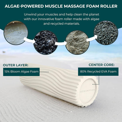 Tidal Roller - Natural - Muscle Massage Foam Roller for Back Pain & Stretching - Firm and Ergonomic Wide Wave Textured - Yoga, Athletics, & Wellness - Full Size, 20" x 5" - Colors B