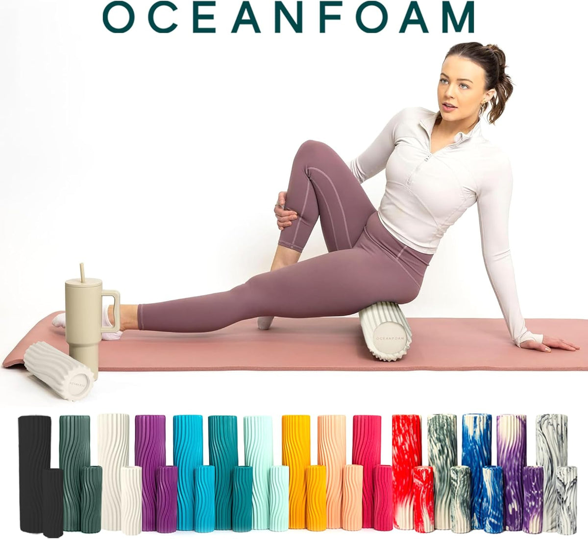 Tidal Roller - Natural - Muscle Massage Foam Roller for Back Pain & Stretching - Firm and Ergonomic Wide Wave Textured - Yoga, Athletics, & Wellness - Full Size, 20" x 5" - Colors B