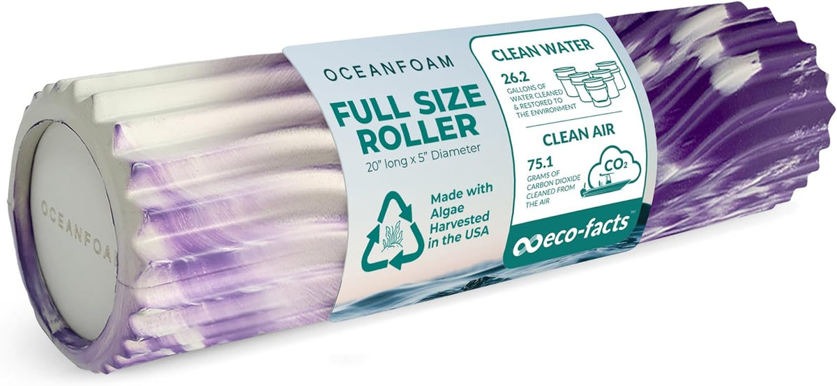 Tidal Roller - Natural - Muscle Massage Foam Roller for Back Pain & Stretching - Firm and Ergonomic Wide Wave Textured - Yoga, Athletics, & Wellness - Full Size, 20" x 5" - Colors B