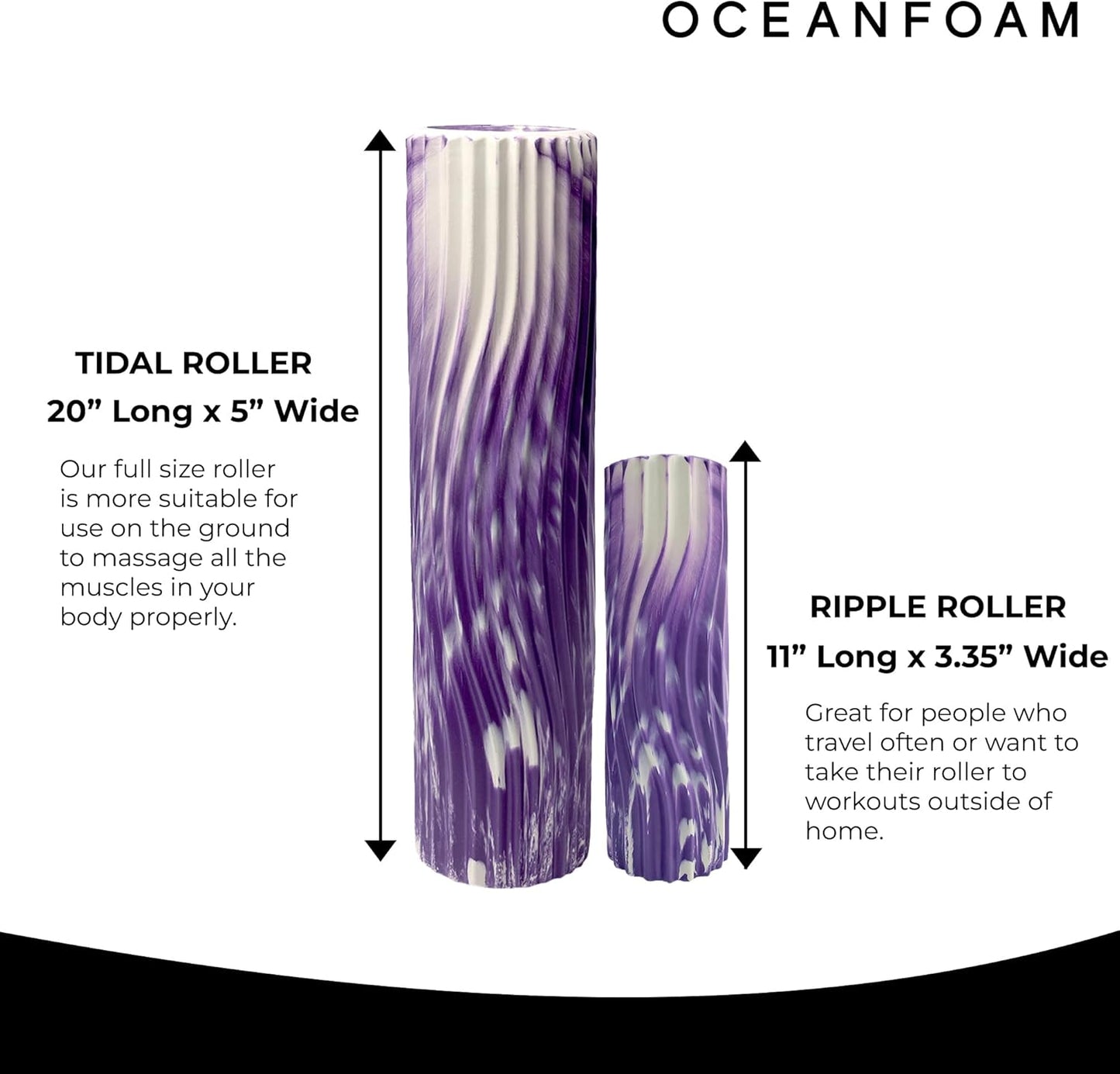 Tidal Roller - Natural - Muscle Massage Foam Roller for Back Pain & Stretching - Firm and Ergonomic Wide Wave Textured - Yoga, Athletics, & Wellness - Full Size, 20" x 5" - Colors B