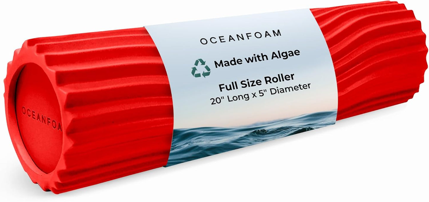 Tidal Roller - Natural - Muscle Massage Foam Roller for Back Pain & Stretching - Firm and Ergonomic Wide Wave Textured - Yoga, Athletics, & Wellness - Full Size, 20" x 5" - Colors B