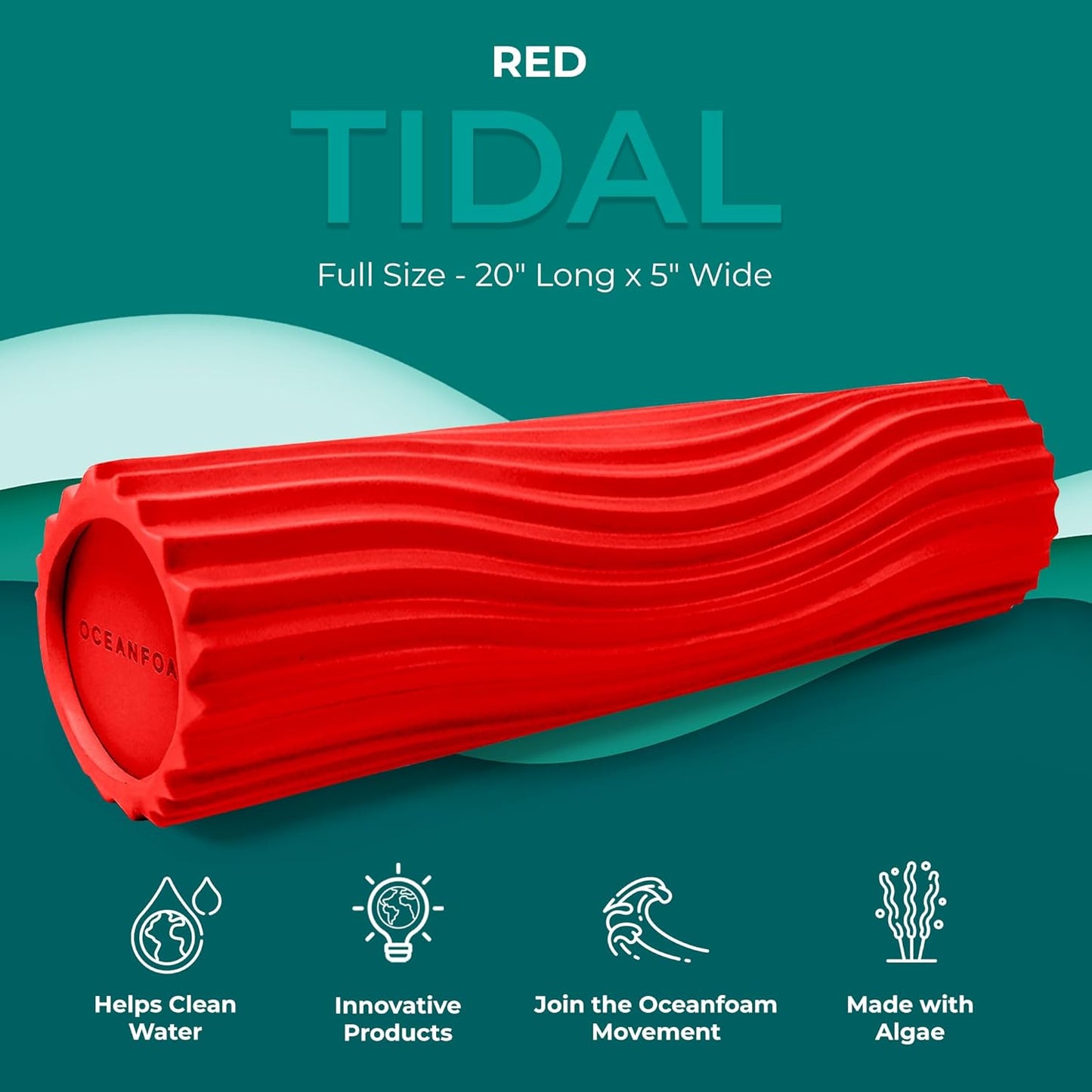 Tidal Roller - Natural - Muscle Massage Foam Roller for Back Pain & Stretching - Firm and Ergonomic Wide Wave Textured - Yoga, Athletics, & Wellness - Full Size, 20" x 5" - Colors B