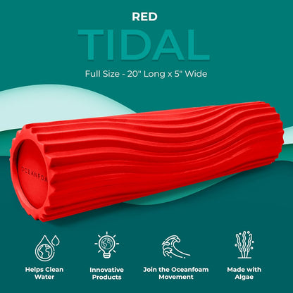 Tidal Roller - Natural - Muscle Massage Foam Roller for Back Pain & Stretching - Firm and Ergonomic Wide Wave Textured - Yoga, Athletics, & Wellness - Full Size, 20" x 5" - Colors B