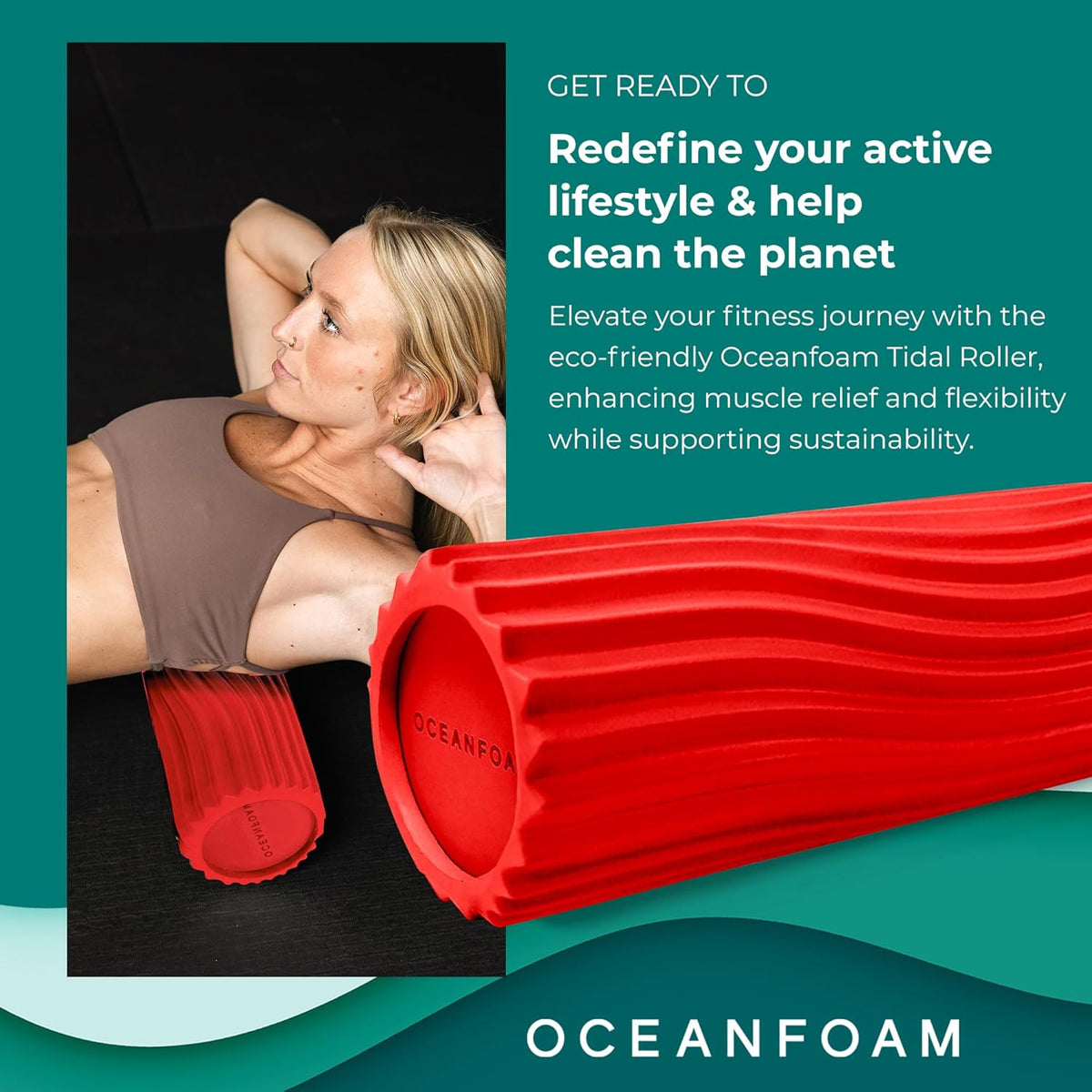 Tidal Roller - Natural - Muscle Massage Foam Roller for Back Pain & Stretching - Firm and Ergonomic Wide Wave Textured - Yoga, Athletics, & Wellness - Full Size, 20" x 5" - Colors B