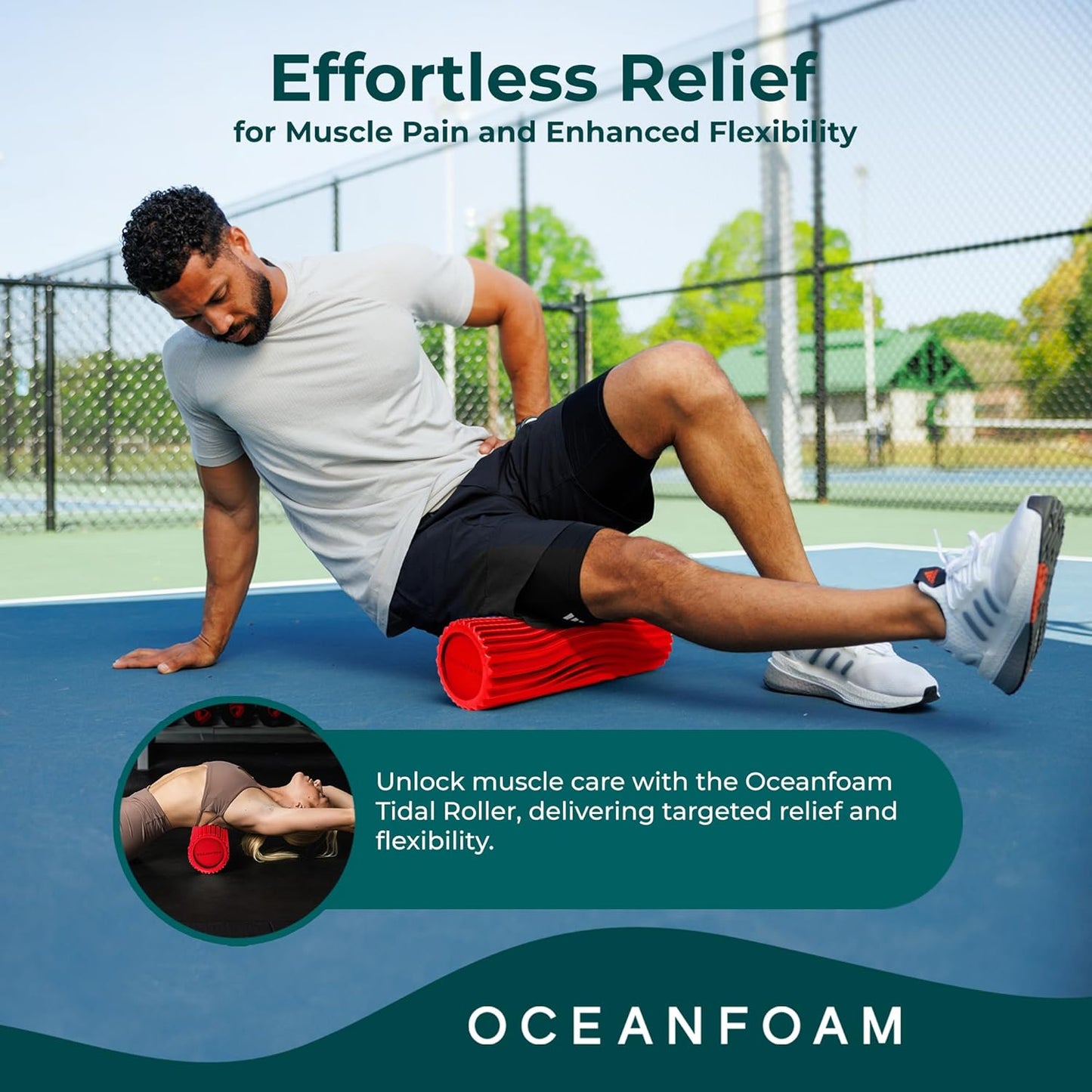 Tidal Roller - Natural - Muscle Massage Foam Roller for Back Pain & Stretching - Firm and Ergonomic Wide Wave Textured - Yoga, Athletics, & Wellness - Full Size, 20" x 5" - Colors B