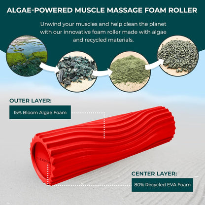 Tidal Roller - Natural - Muscle Massage Foam Roller for Back Pain & Stretching - Firm and Ergonomic Wide Wave Textured - Yoga, Athletics, & Wellness - Full Size, 20" x 5" - Colors B