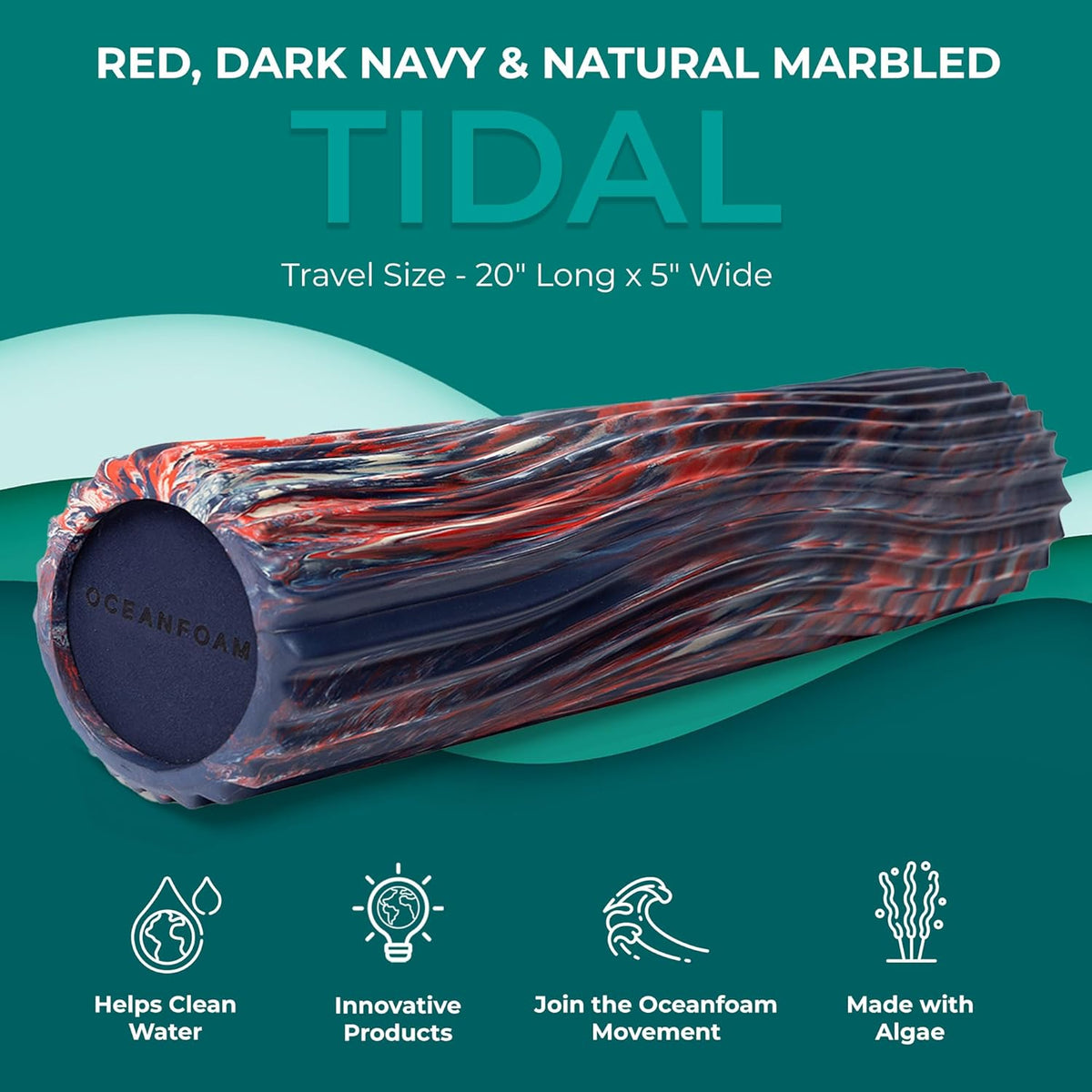 Tidal Roller - Natural - Muscle Massage Foam Roller for Back Pain & Stretching - Firm and Ergonomic Wide Wave Textured - Yoga, Athletics, & Wellness - Full Size, 20" x 5" - Colors B