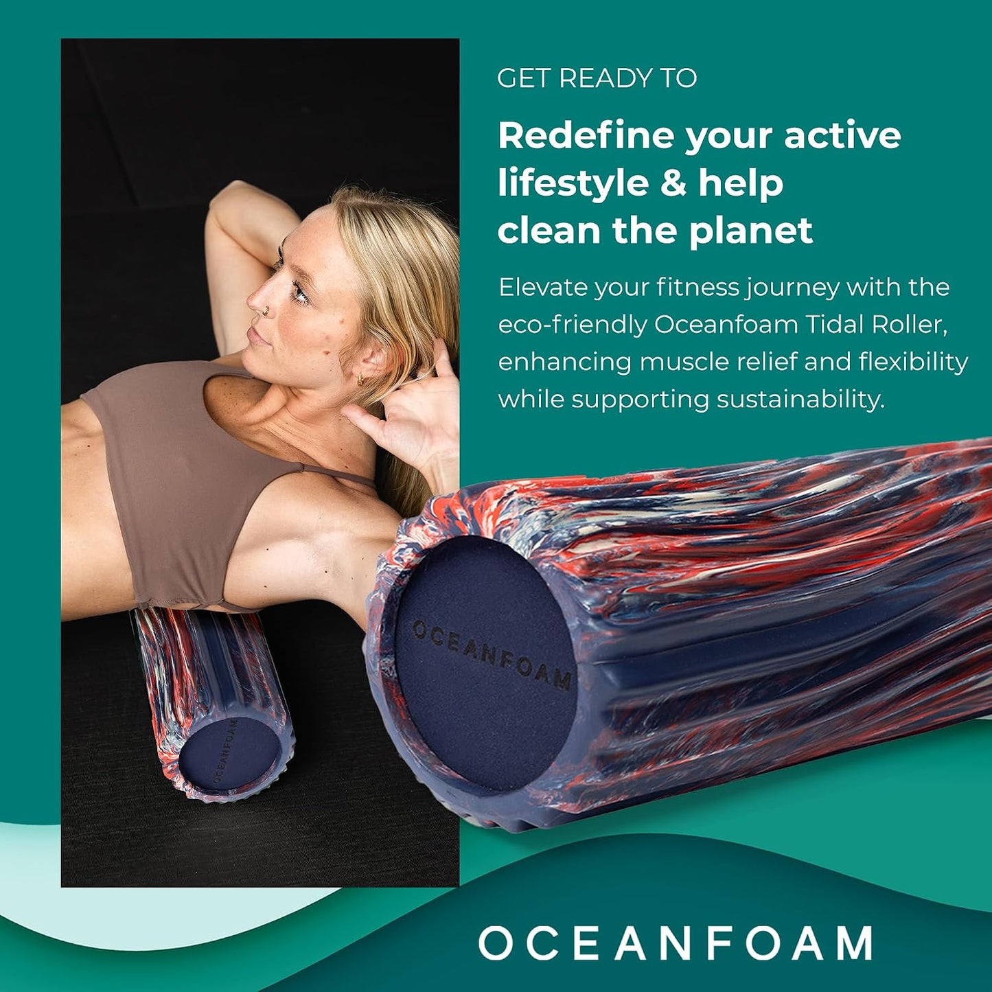 Tidal Roller - Natural - Muscle Massage Foam Roller for Back Pain & Stretching - Firm and Ergonomic Wide Wave Textured - Yoga, Athletics, & Wellness - Full Size, 20" x 5" - Colors B