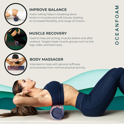 Tidal Roller - Natural - Muscle Massage Foam Roller for Back Pain & Stretching - Firm and Ergonomic Wide Wave Textured - Yoga, Athletics, & Wellness - Full Size, 20" x 5" - Colors B
