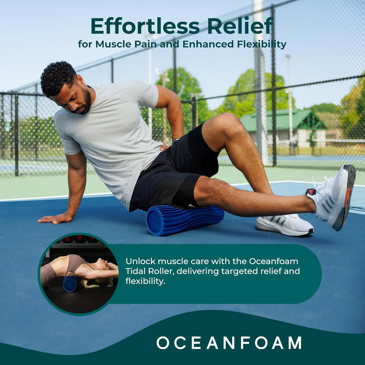 Tidal Roller - Natural - Muscle Massage Foam Roller for Back Pain & Stretching - Firm and Ergonomic Wide Wave Textured - Yoga, Athletics, & Wellness - Full Size, 20" x 5" - Colors B