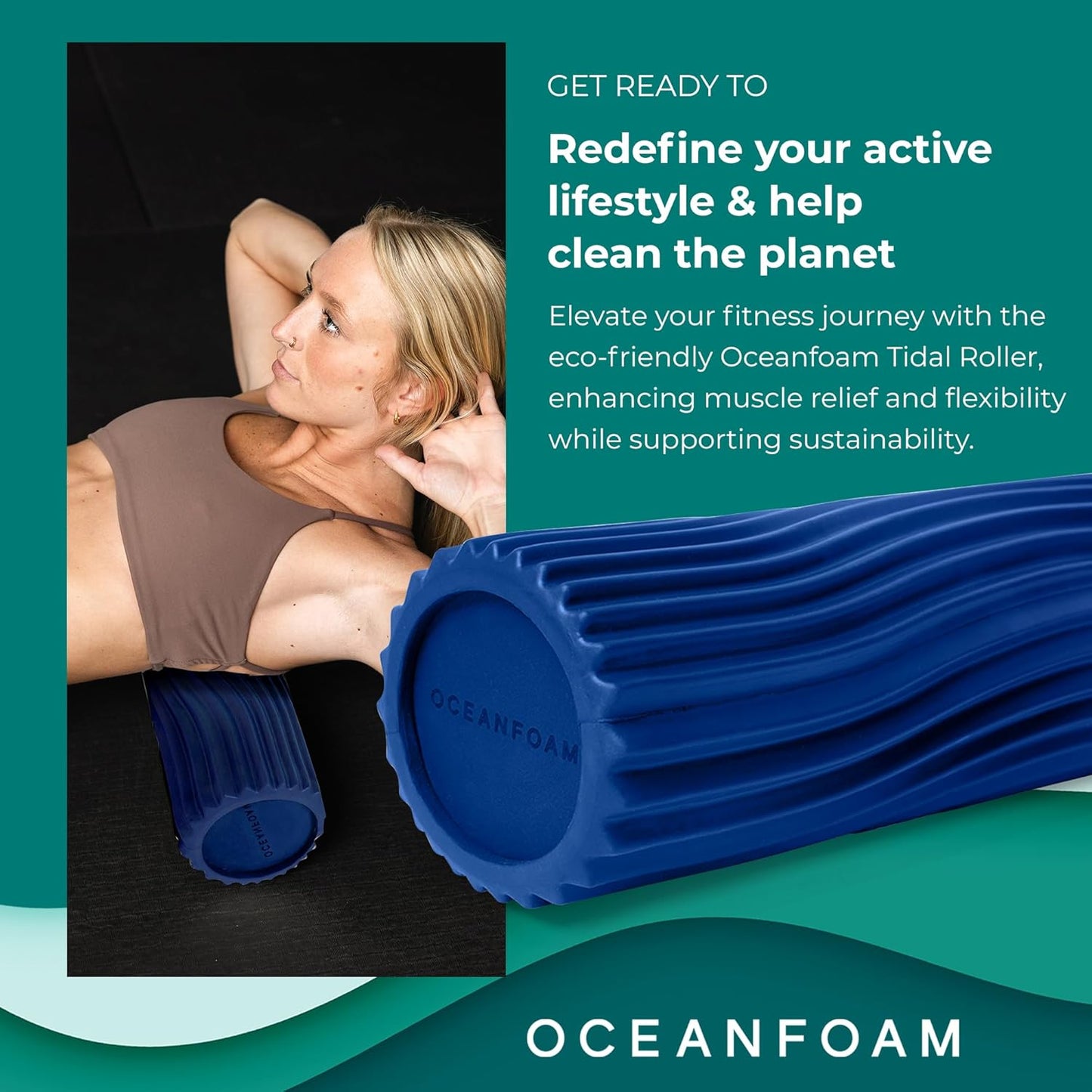 Tidal Roller - Natural - Muscle Massage Foam Roller for Back Pain & Stretching - Firm and Ergonomic Wide Wave Textured - Yoga, Athletics, & Wellness - Full Size, 20" x 5" - Colors B