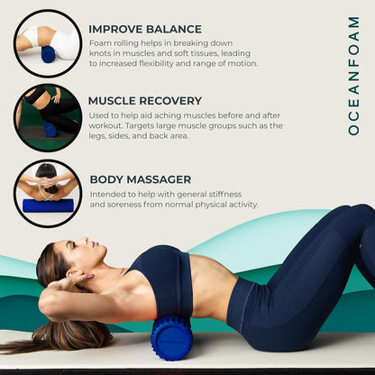 Tidal Roller - Natural - Muscle Massage Foam Roller for Back Pain & Stretching - Firm and Ergonomic Wide Wave Textured - Yoga, Athletics, & Wellness - Full Size, 20" x 5" - Colors B