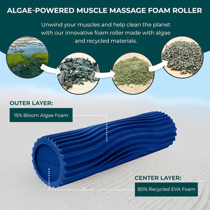 Tidal Roller - Natural - Muscle Massage Foam Roller for Back Pain & Stretching - Firm and Ergonomic Wide Wave Textured - Yoga, Athletics, & Wellness - Full Size, 20" x 5" - Colors B
