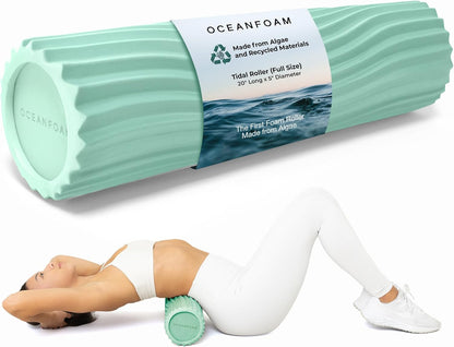 Tidal Roller - Natural - Muscle Massage Foam Roller for Back Pain & Stretching - Firm and Ergonomic Wide Wave Textured - Yoga, Athletics, & Wellness - Full Size, 20" x 5" - Colors B