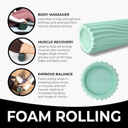 Tidal Roller - Natural - Muscle Massage Foam Roller for Back Pain & Stretching - Firm and Ergonomic Wide Wave Textured - Yoga, Athletics, & Wellness - Full Size, 20" x 5" - Colors B