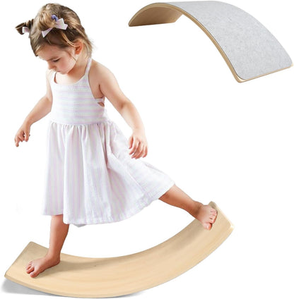 Wobble Balance Board, Wooden Montessori Toy Rocker Board Natural Wood Kids Toddler Open Ended Learning Toy Yoga Curvy Board for Adult Office Classroom Christmas Gifts