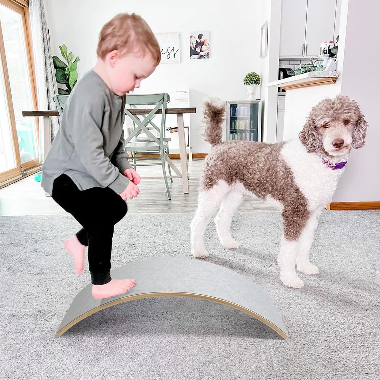 Wobble Balance Board, Wooden Montessori Toy Rocker Board Natural Wood Kids Toddler Open Ended Learning Toy Yoga Curvy Board for Adult Office Classroom Christmas Gifts