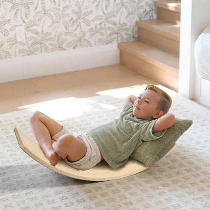 Wobble Balance Board, Wooden Montessori Toy Rocker Board Natural Wood Kids Toddler Open Ended Learning Toy Yoga Curvy Board for Adult Office Classroom Christmas Gifts