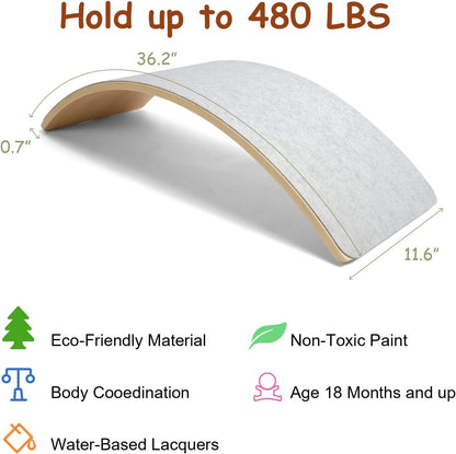 Wobble Balance Board, Wooden Montessori Toy Rocker Board Natural Wood Kids Toddler Open Ended Learning Toy Yoga Curvy Board for Adult Office Classroom Christmas Gifts