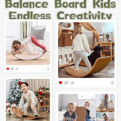 Wobble Balance Board, Wooden Montessori Toy Rocker Board Natural Wood Kids Toddler Open Ended Learning Toy Yoga Curvy Board for Adult Office Classroom Christmas Gifts